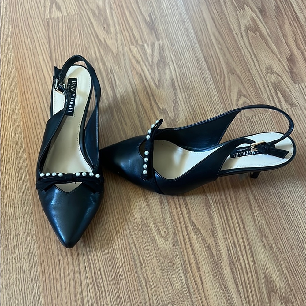 Black Women's ‘Society’ Slingback Heels with Pearls by Isaac Mizrahi